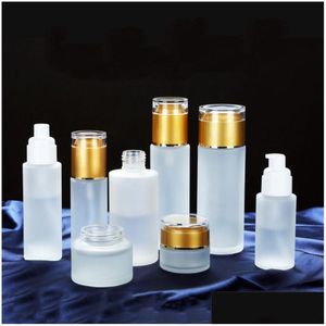 Paketleme şişeleri 30ml 40ml 50ml 60ml 80ml 100ml buzlu cam şişe boş kozmetik kap losyon sprey pompası damla dağıtım ofisi sc otgsp