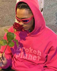 Kvinnors hoodies tröjor Spring och Autumn Pink Broken Planet Foam Hoodies Kvinnliga europeiska och amerikanska populära löst casual par Street kläder T230727
