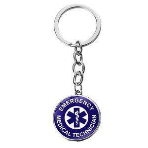 Keychains Lanyards Blue Life Star Key Chain Diabetic Medical Emergency Alert Doctor Nurse Keychain Mtistyle Glass Cabochon Car Holde Dhcuv