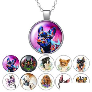 Pendant Necklaces Lovely Dog Bldog Pets Round Necklace 25Mm Glass Cabochon Sier Color Jewelry Women Party Birthday Gift 50Cm Drop Deli Dhf0I