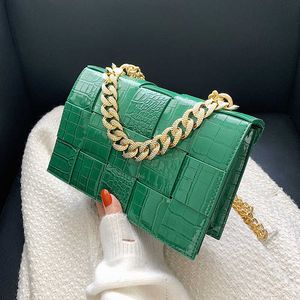 2022 New Women Square Flap Bag for Women Chain Design Crocodile Pattern Pu Leather Crossbody Bag Evening Party Clutch