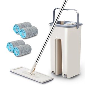 2IN1 Flat Squeeze Automatic Mop Bucket Avoid Hand Washing Floor Cleaner Magic Mop Spin Self Cleaning Lazy Mop Household Tool LJ201213N