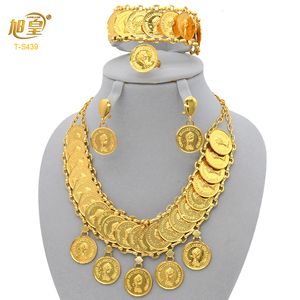 Set di gioielli da sposa XUHUANG Set di gioielli con collana di monete placcate oro etiope 24 carati Set di ciondoli girocollo di lusso africano hawaiano Regali di nozze 230727