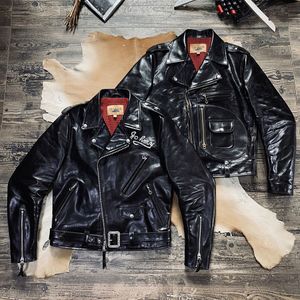 Herrjackor skräddare Brando 2263 Super High Quality Italian Tea Core Horse Leather Reengraved Bucoj24 Marlon 613 Biker Jacket 230726