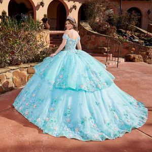 Sexy Off the Shoulder Quinceanera Dresses Layers Appliques Lace Ball Gown Sweet 15 16 Prom Dress Birthday Party Wear Pageant Gala