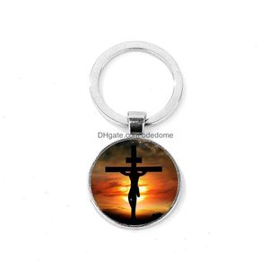 Keychains Lanyards Fashion Religious God With Us Keychain Golden Cross I Love Jesus Key Chain Rings For Men Women Christianity Faith Dh6Tk