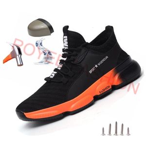 Dress Shoes Safety Man for work safety shoes men boots Steel toe Antismash antipuncture Black 230726