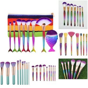 Andere Gesundheitsschönheitsartikel Mermaid Blending Makeup Brush Sets 3D Flower Foundation Cosmetic Diamond Kit Thread Make Up Rainbow Brushe Dhy5K