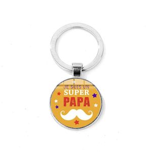 Schlüsselanhänger, Lanyards, Super Papa, Herren-Schlüsselanhänger für Vatertagsgeschenk, bester Vater, kreatives Design, Glas-Cabochon-Schlüsselanhänger, handgefertigt, Sierm Pla Dhbrm