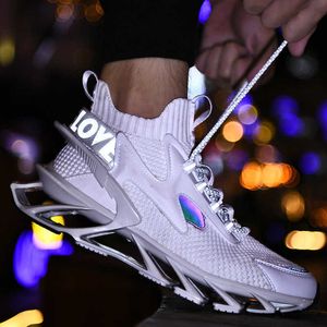 Mens Blade Sole Spor ayakkabı nefes alabilen rahat koşu eğitmenleri gençlik yansıtıcı spor ayakkabıları siyah kırmızı beyaz yeni stil