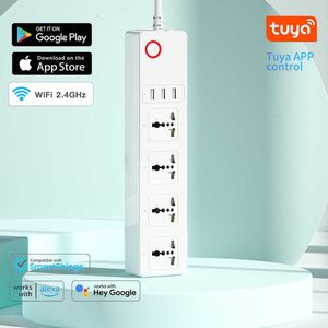 Smart Power Plugs Wifi Tuya Smart Socket General US/EU/UK 4 Outlets 3USB 10A Power Strip Surge Protector 2500W APP Contorl Alexa/ Socket HKD230727