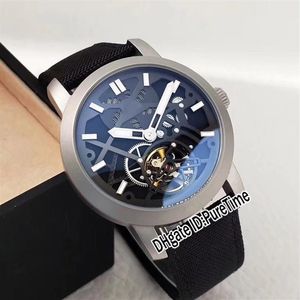 Nuovo Master Compressor Cassa in acciaio Quadrante scheletro nero Tourbillon automatico Orologio da uomo Cinturino in pelle di nylon Orologi economici Puretime E52621