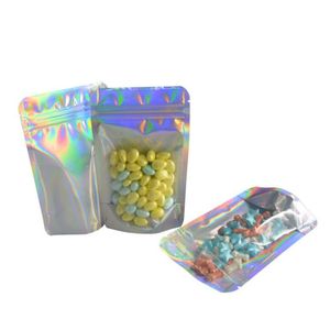 Packing Bags Resealable Stand Up Zipper Aluminum Foil Pouch Plastic Holographic Smell Proof Bag Package Food Cosmetic Storage Packagin Ote3L