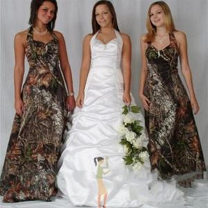 Vintage Realtree Camo Bridesmaid Dresses 2020 Modest Halter Stain Backless Outdoor Beach Country Camo Maid of Honor Wedding Party 192S