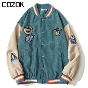 Jaqueta Masculina Americana Vintage Veludo Jaqueta Varsity Primavera Moda Desenhos Animados Remendo Casual Patchwork Solto Unissex Esporte Bomber 230726