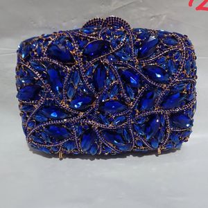 Kvällspåsar Kvinna Saphire Blue Big Stones Evening Bags For Women Wedding Party Royal Blue Rhinestones Clutches Handväskor Brudkopplingsväska 230727