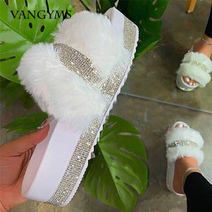 Chinelos De Luxo Designer Feminino De Pele Salto Cunha Salto Sólido Fofo Peludo Desliza Fora Sapatos Sensuais Senhoras Venda Atacado 230726