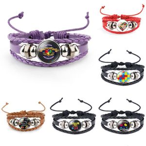 Charm Bracelets Autism Mom Awareness Bracelet For Children Made Handmade Knited Leather Puzzle Boy Girl Wristband Jewelry Drop Delivery Dhyvm