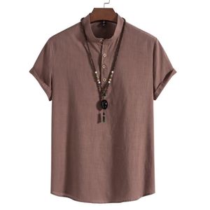 Mens Casual Shirts Summer Men Shirt Solid Color Short Sleeve Tops Stand Collar Overdimased Clothing Daily Streetwear Henley For Male 230726