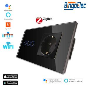 Wtyczki inteligentnych zasilania Zigbee Wi -Fi Touch Light Switche 1/2/3GANG 1WAY SMART WALL SLECJE BEZPŁYTNE KONTYRUNKI Z ZA STANDARDOWANIE SZCZĘŚLICZNE HKD230727