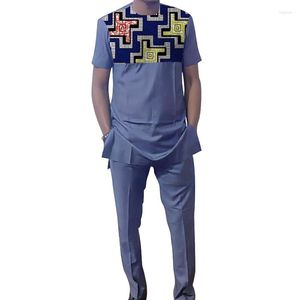 Men's Tracksuits Patchwork Tops With Trousers Dark Gray Groom Suit Nigerian Fashion Male Casual Sets Wedding Party Outfits