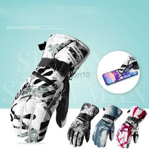 Skidhandskar Nya män Kvinnor Youth Ski Gloves Winter Thermal Windproof Waterproof Pekskärm Fleece Ski Snowboard Snowmobile Cycling Gloves HKD230727