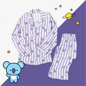 Women's Sleep Lounge Print Women's Striped Cartoon Cute Pyjamas Set Top Shirts Pants Kawaii Homewear Suit Female Spring Summer Korean Sleepwear Suits HKD230727