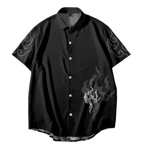 Camisa de roupas de grife masculina camisa burberry novo estilo verão camisa de manga curta personalidade masculina casual praia gola alta impressão digital algodão