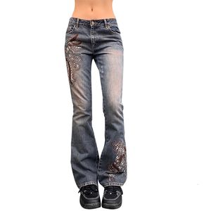 Jeans masculino Xingqing floral bordado bonito Y2K jeans retrô cintura baixa calças jeans largas femininas grunge estética vintage dos anos 90 230727