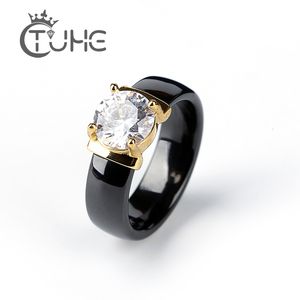 Bröllopsringar ringar för kvinnor plus Big 2.0 Carat Crystal 6mm Smooth Comfort Fit Gold Pink Color Ceramic Rings smycken 230726