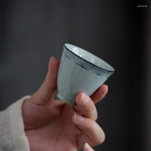 Bardak Saucers Jingdezhen El Boyalı Antika Mavi ve Beyaz Çay Yılı Seramik İçecek Teaset Ev Master Cup Küçük Çay Kase