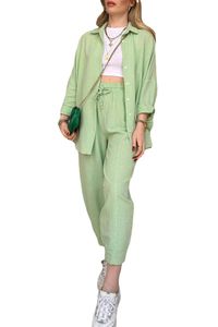 Womens designer tracksuit two piece set women sweat suit fashion able and casual and high-waisted pWear a loose shirt ants Long-sleeved shirt with ruffled collar