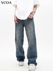 Męskie dżinsy męskie dżinsy proste solidne spodnie Y2K Spodnie Ogółem koreańsko -mody High talia Streetwear Vintage estetyczne ubranie unisex 230727