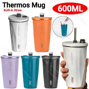 Tumblers 600 ml Vakuumflasche mit Strohhalm, Edelstahl-Thermosbecher, Kaffee, Tee, Kaltgetränkeflasche, auslaufsicher, Sportwagen-Thermosbecher, Tumbler 230727