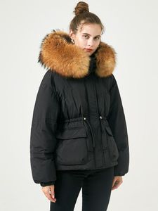 Jackor Lagabogy 2022 Big Natural Raccoon Fur Winter Women 90% White Duck Down Jacket Puffer Coat Kort Vall Parkas Snow Outwear Kvinna