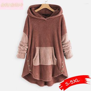 Frauen Hoodies Winter Warm Pullover Mantel Frauen Doppelseitigen Samt Dicke Kapuze Outwear Patchwork Farbe Tasche Jacke