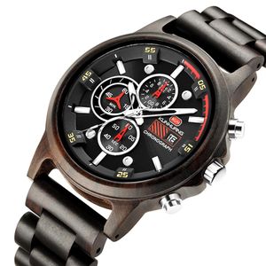 ساعة خشبية للرجال مع طلب كرونوغراف الفولاذ المقاوم للصدأ chronograph luminous