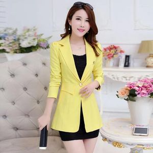 Kvinnors kostymer 2023 Spring Autumn Women Blazer Jacka Solid Single Button Mid Long Suit Slim Stor storlek Dam Business Office Coat