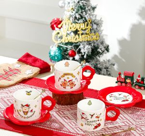 The latest 9.5oz Christmas ceramic mug cup discos and spoon set, many style choices, support custom LOGO