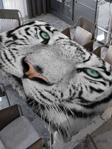 Table Cloth Animal Black and White Tablecloth Lion Tiger Cat Wolf Art Rectangular Waterproof Coffee Table Wedding Decor R230727