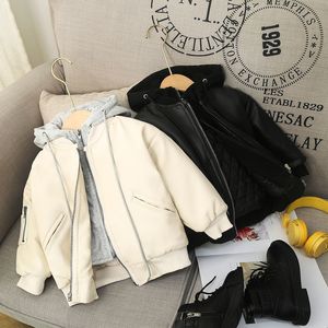 Jaquetas moda outono e inverno casaco infantil à prova d'água bebê meninos couro quente grosso com capuz roupas infantis TZ29 230726