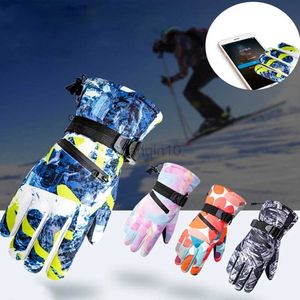 Ski Gloves Winter Snowboard Ski Gloves PU Leather Non-slip Touch Screen Waterproof Motorcycle Cycling Fleece Warm Snow Gloves HKD230727