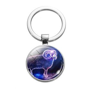 Keychains Lanyards 12 Constellations Keychain Zodiac Sign Libra Aries Glass Key Ring Chain Birthday Present To Best Friends Par Jewe Dhqn0