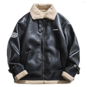 Мужские куртки Sherpa pu кожа Lakible Pat Vintage Men Women Streetwear Jacket 2023 Winter Harajuku