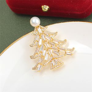 Pins Brooches Christmas Tree Zircon Pearl Brooch Copperplated Inlaid Accessories Empty Support Corsage Jewelry Female 230727