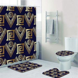 Tende da doccia Luxury 3D Gold Greek Key Meander Ornament Set di tende da doccia per bagno Modern Rich Abstract Geometric Mat Accessori per toilette 230727