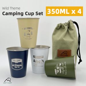 Kubki 4PCS Zestaw na filiżankę zewnętrzną 350 ml 304 STALIMA CAMPING PICNIC Water Tea herbata kawa kawa mleko kubki kubki kubki szklane przenośne 230727