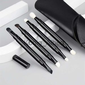 Makeup Brushes Double Head Retractable Eyeshadow Brush Black Metal Carbon Handle Soft Wool Oblique Foundation Brush Cosmetic Beauty Makeup Tool x0727