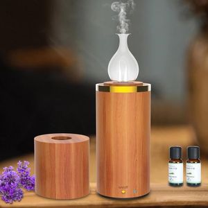 Avfuktare Arom Essential Oil Diffuser Nebulizer Wood Mini Portable Waterless Aromatherapy Diffuser Home Glass Arom Diffuser Gift