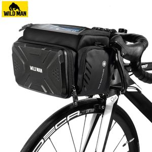 Cykelkorgar Wild Man Cykelpåse Big Capacity Waterproof Front Tube Cycling MTB Styrbar Trunk Pannier Pack Tillbehör 230726